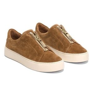 Frye Lena zip low sneaker in brown suede
